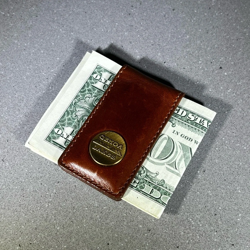 Genoa Lakes Leather Magnetic Money Clip Made In USA